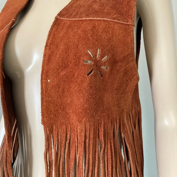 Vintage 60s 70s 80s Boho Hippie Brown Fringe Suede Vest Size S/XS - Picture 3 of 11